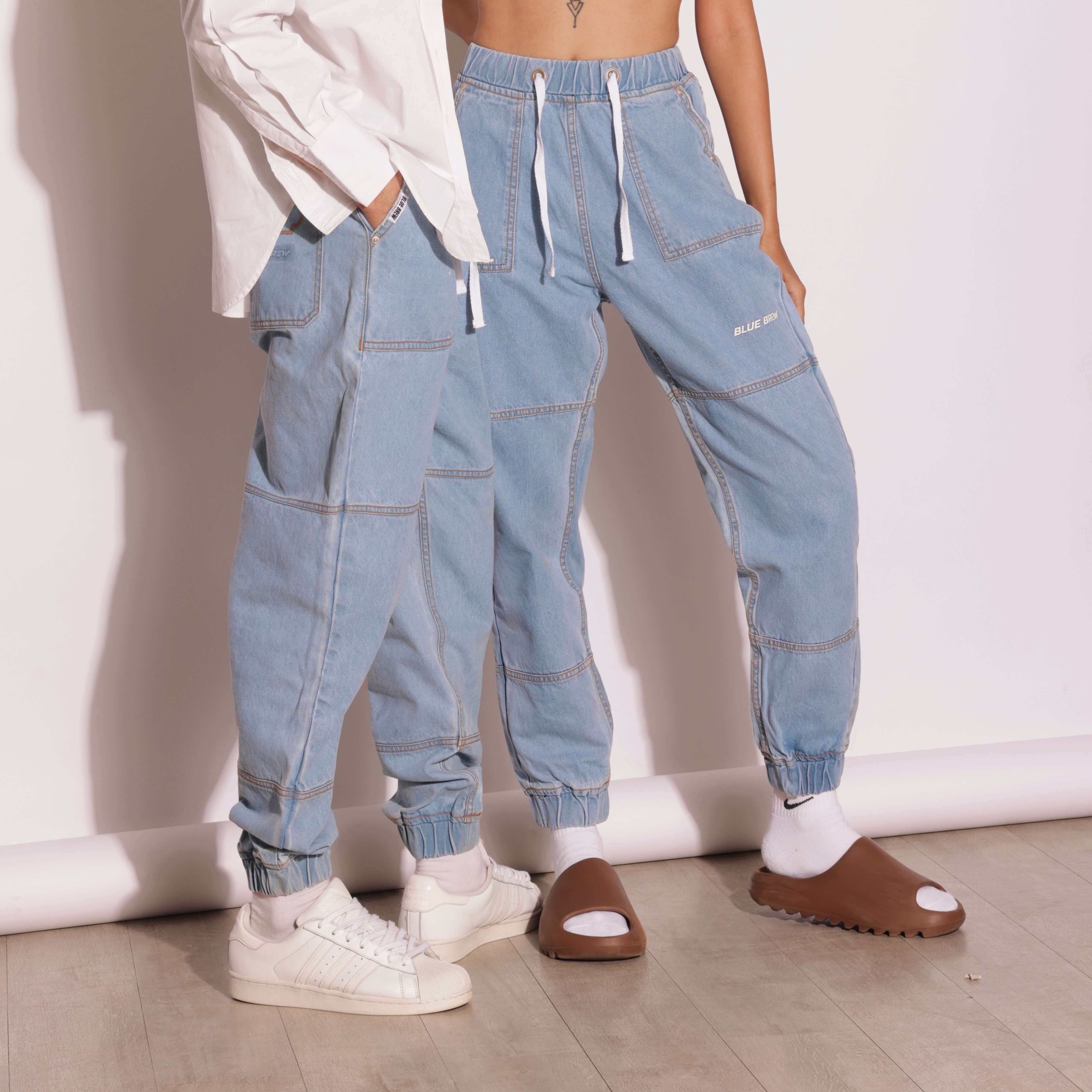 Denim joggers hot sale